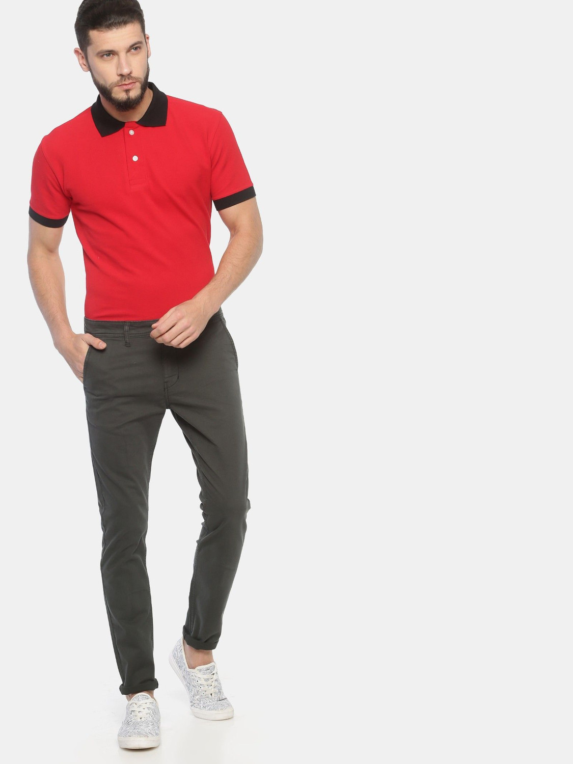 Image of VROJASS Slim Fit Men Dark Green Trousers