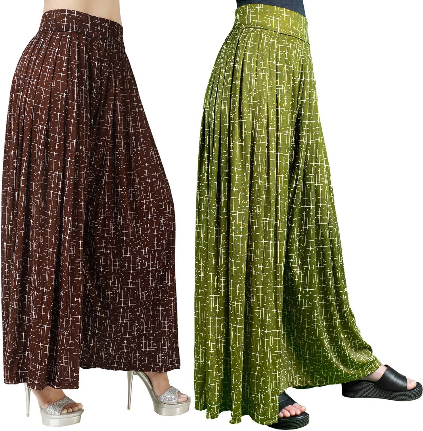 AJARAFASHION Flared Women Brown, Black Trousers
