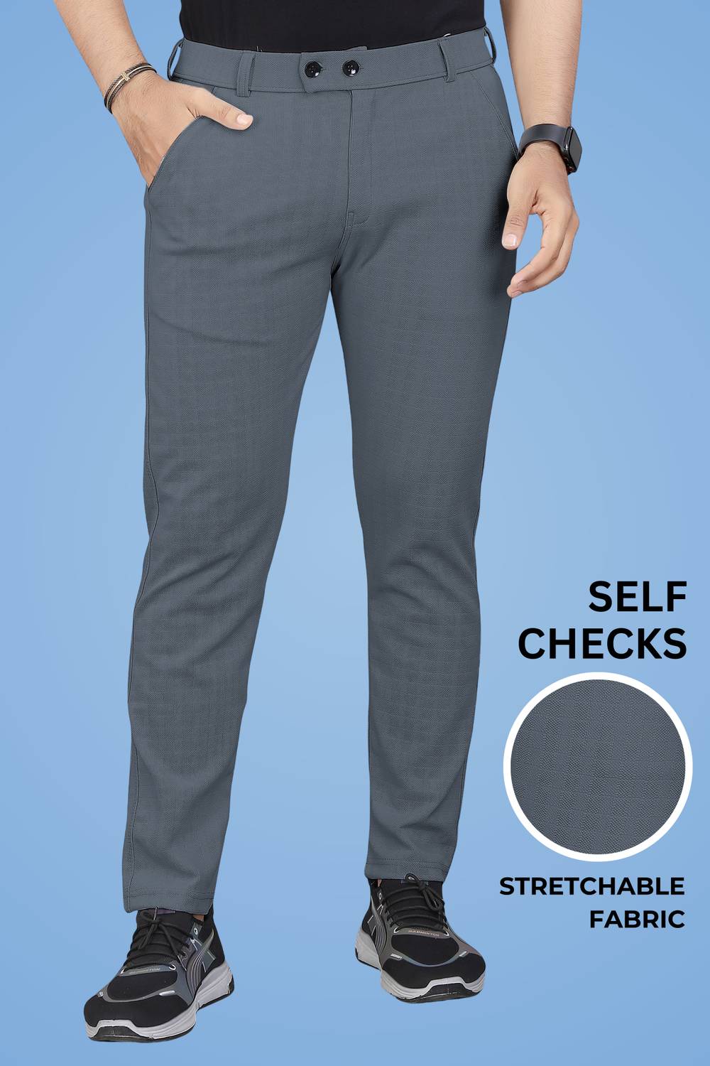 GIBBONTE Regular Fit Men Grey Trousers - Image 1