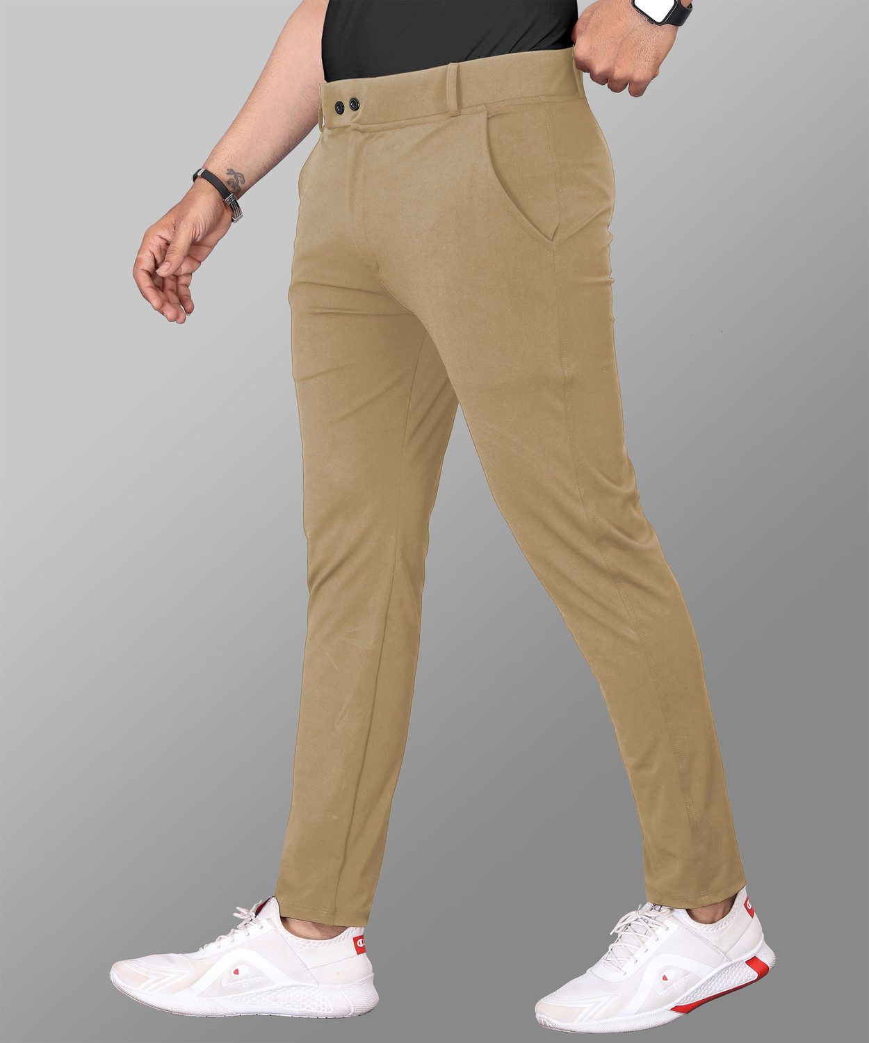 Image of COMBRAIDED Slim Fit Men Grey, Khaki Trousers