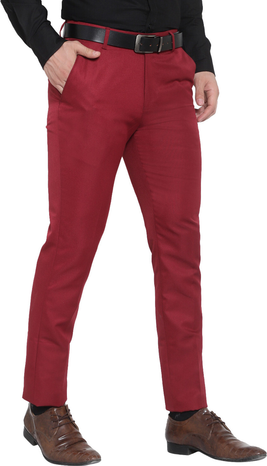 Image of Sucheh Gwalior Regular Fit Men Maroon Trousers