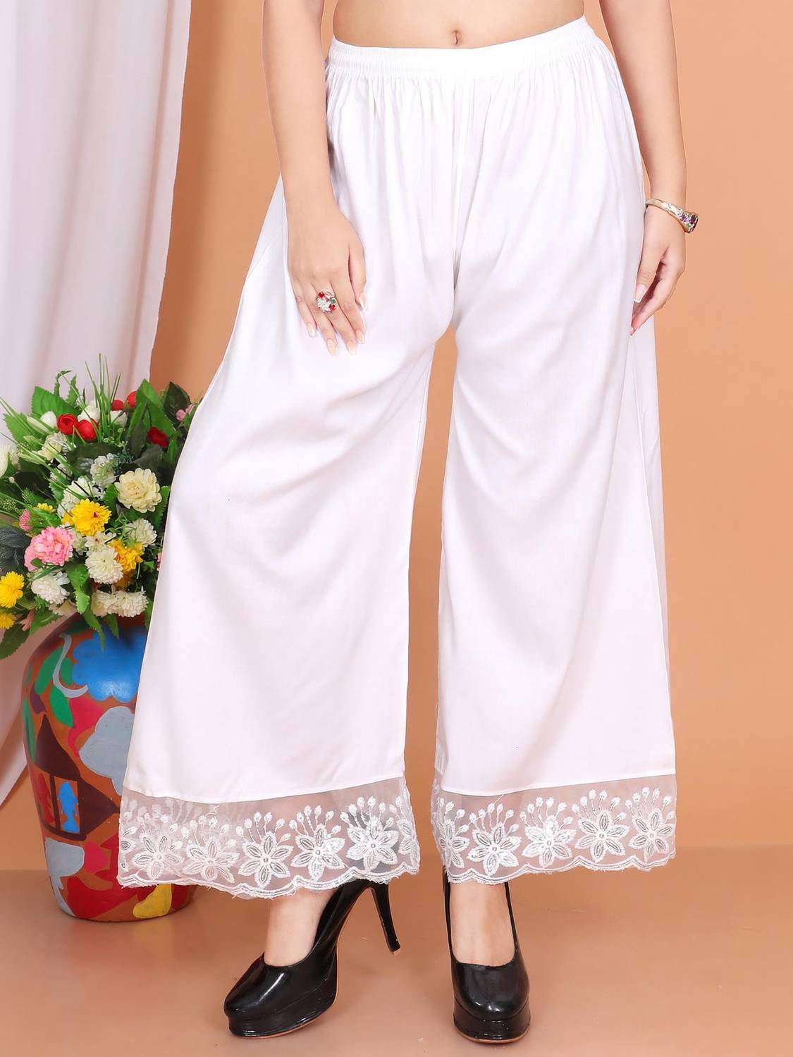 aishaenterpries Flared Women White Trousers