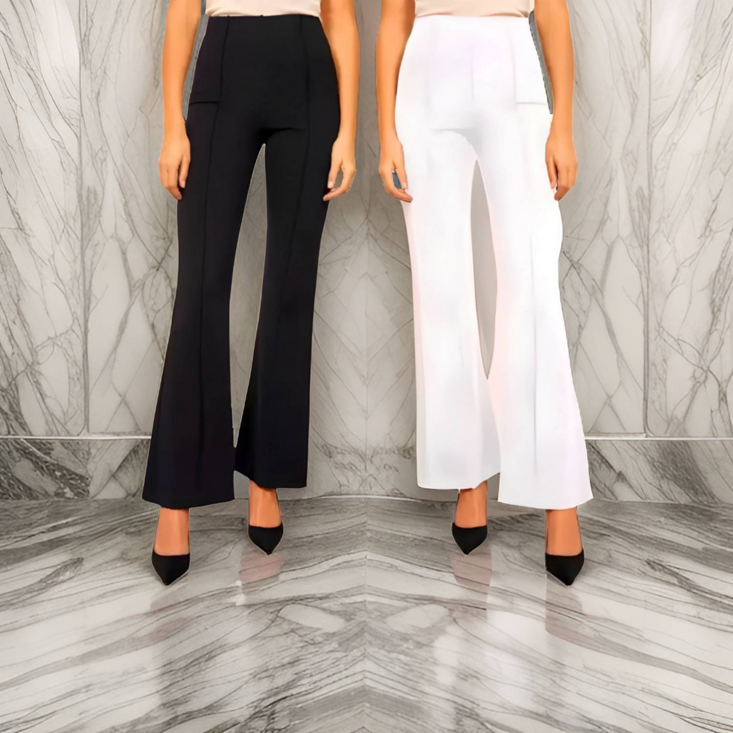 ApexDragon Flared Women Black, White Trousers