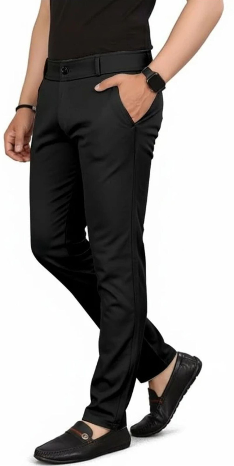 Image of HYSIV Slim Fit Men Black Trousers