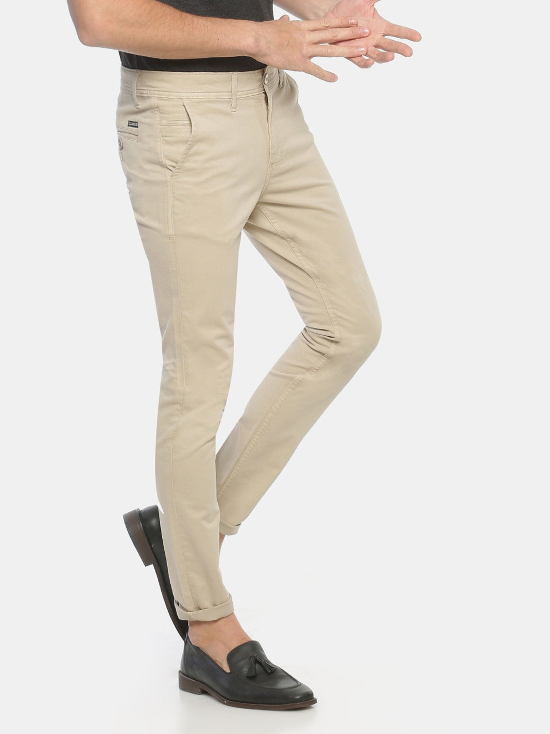 Image of VROJASS Slim Fit Men Beige Trousers
