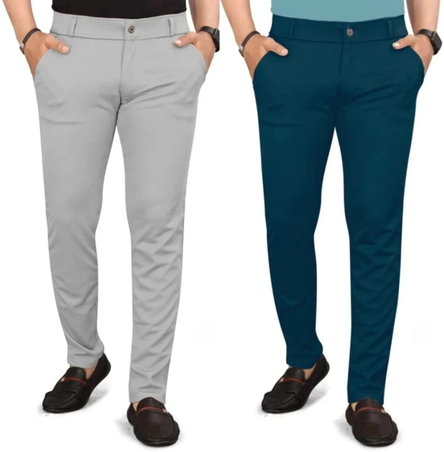 Image of ynam Relaxed Men Light Blue, Grey Trousers