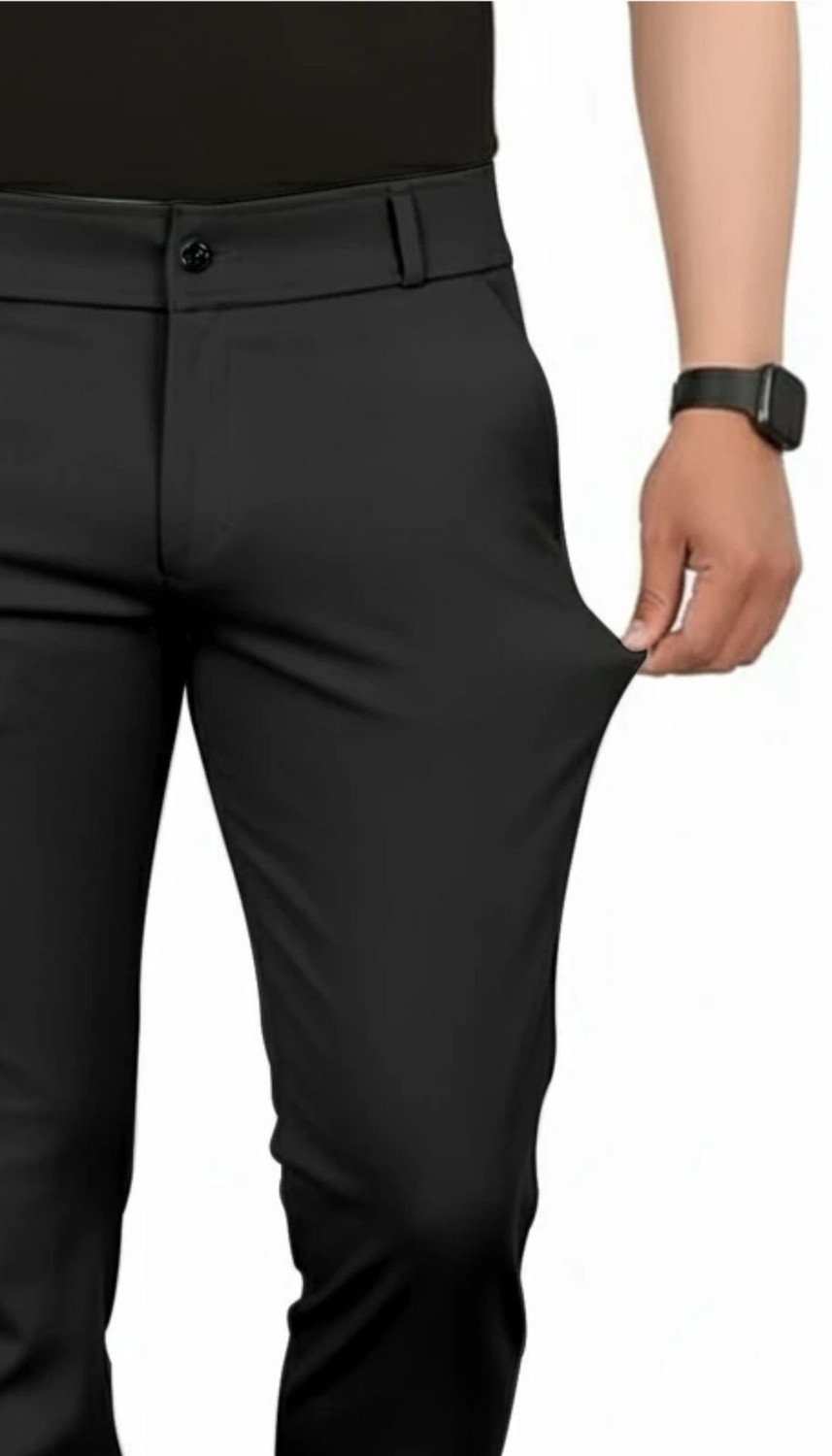 Image of HYSIV Slim Fit Men Black Trousers