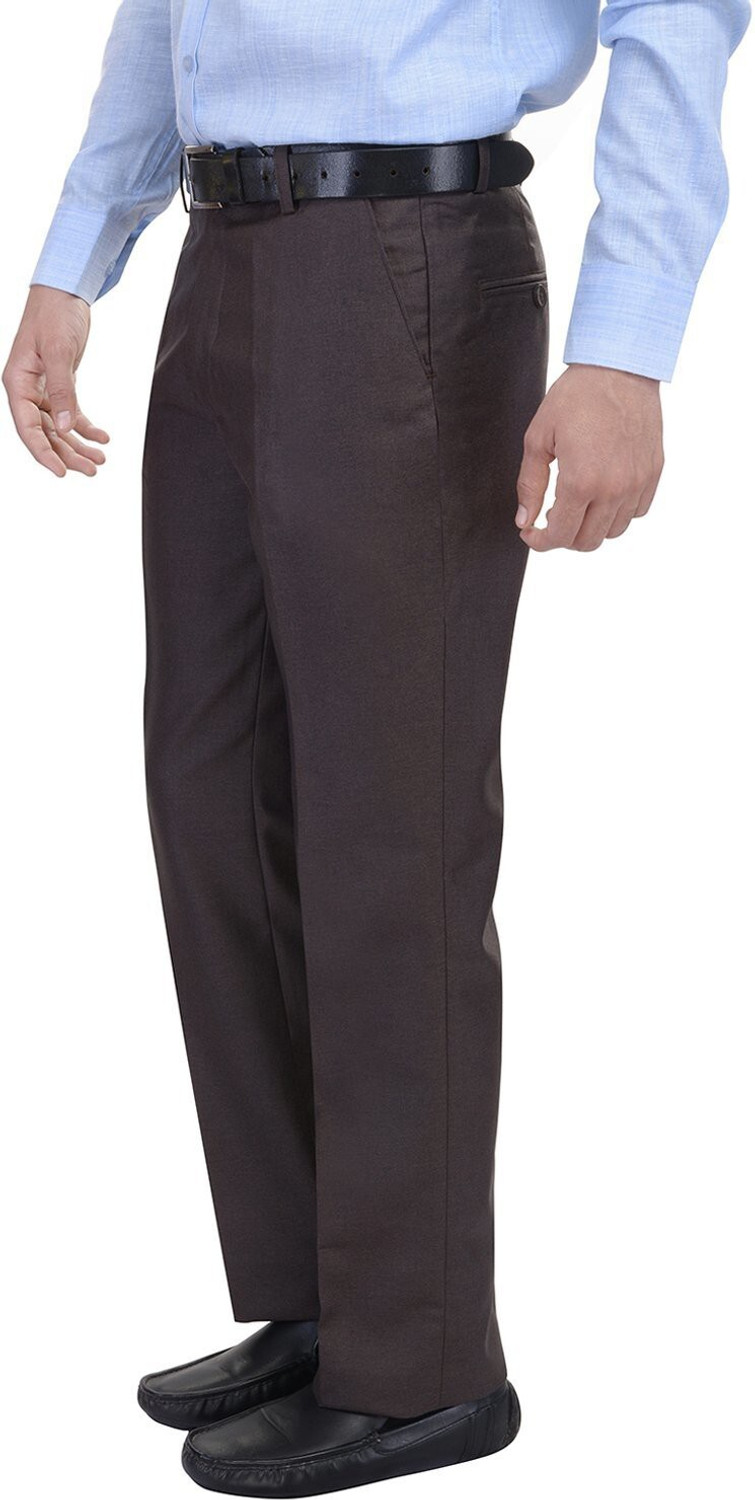 Image of AENT Regular Fit Men Brown Trousers