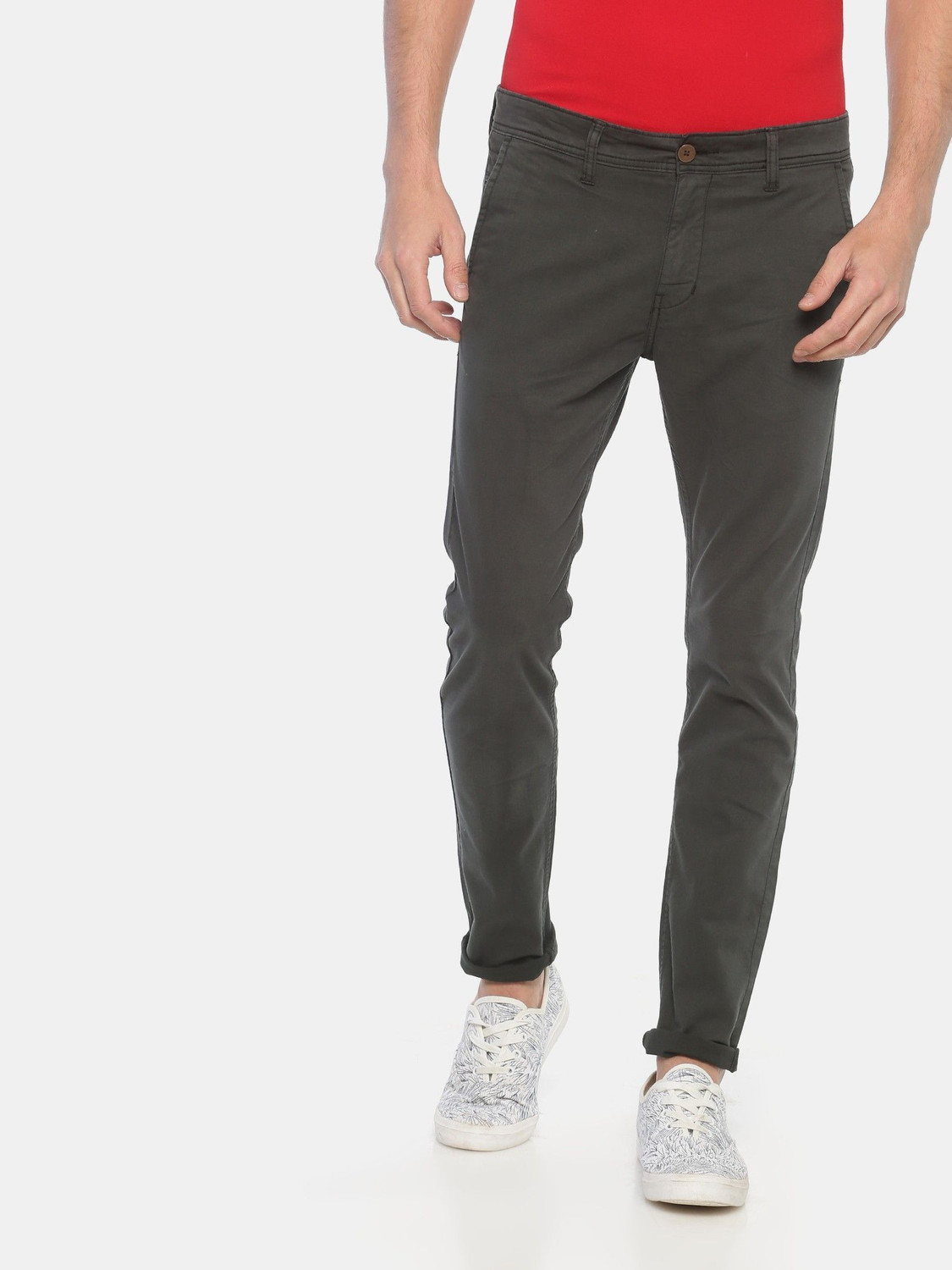 Image of VROJASS Slim Fit Men Dark Green Trousers