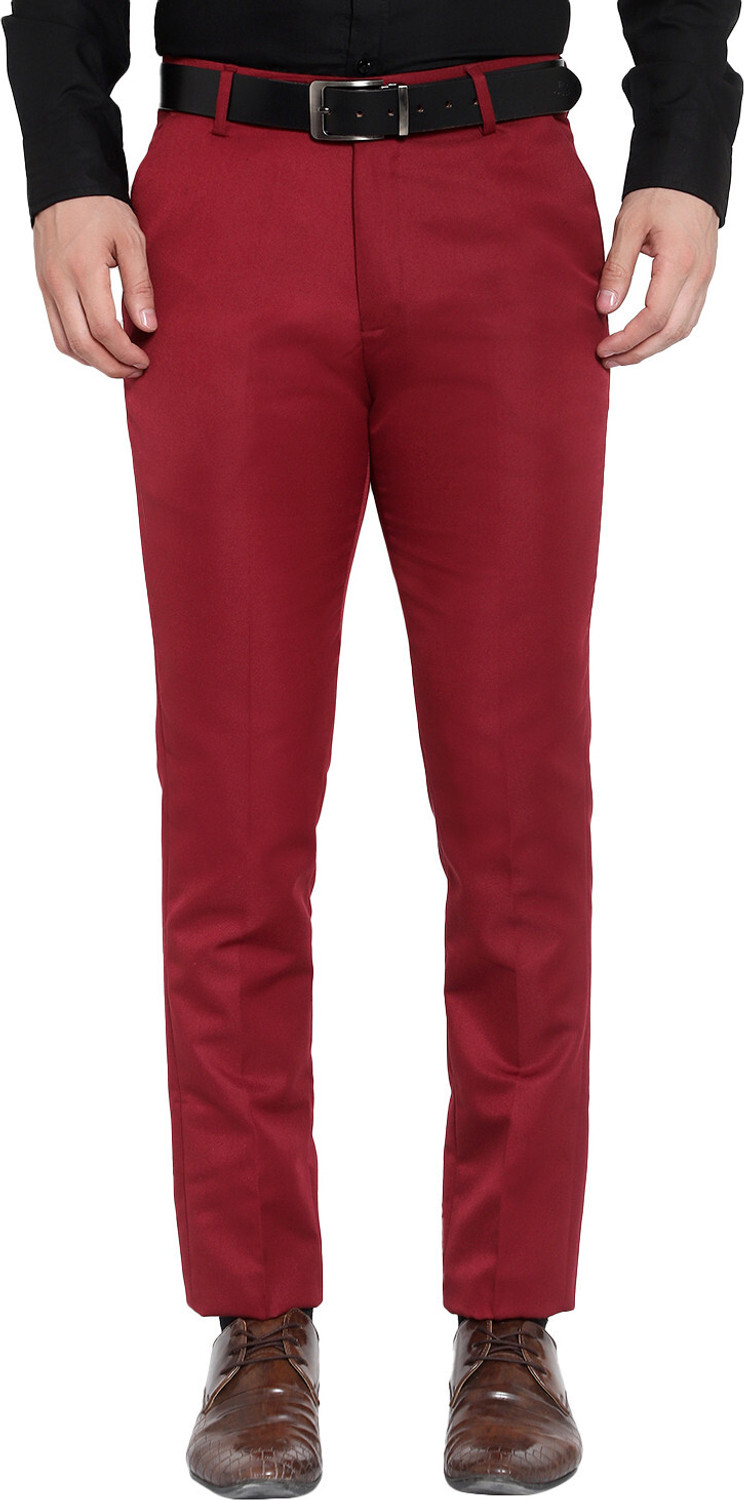 Image of Sucheh Gwalior Regular Fit Men Maroon Trousers