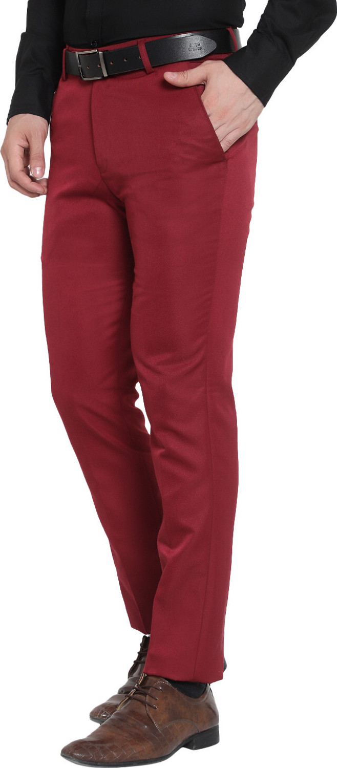 Image of Sucheh Gwalior Regular Fit Men Maroon Trousers