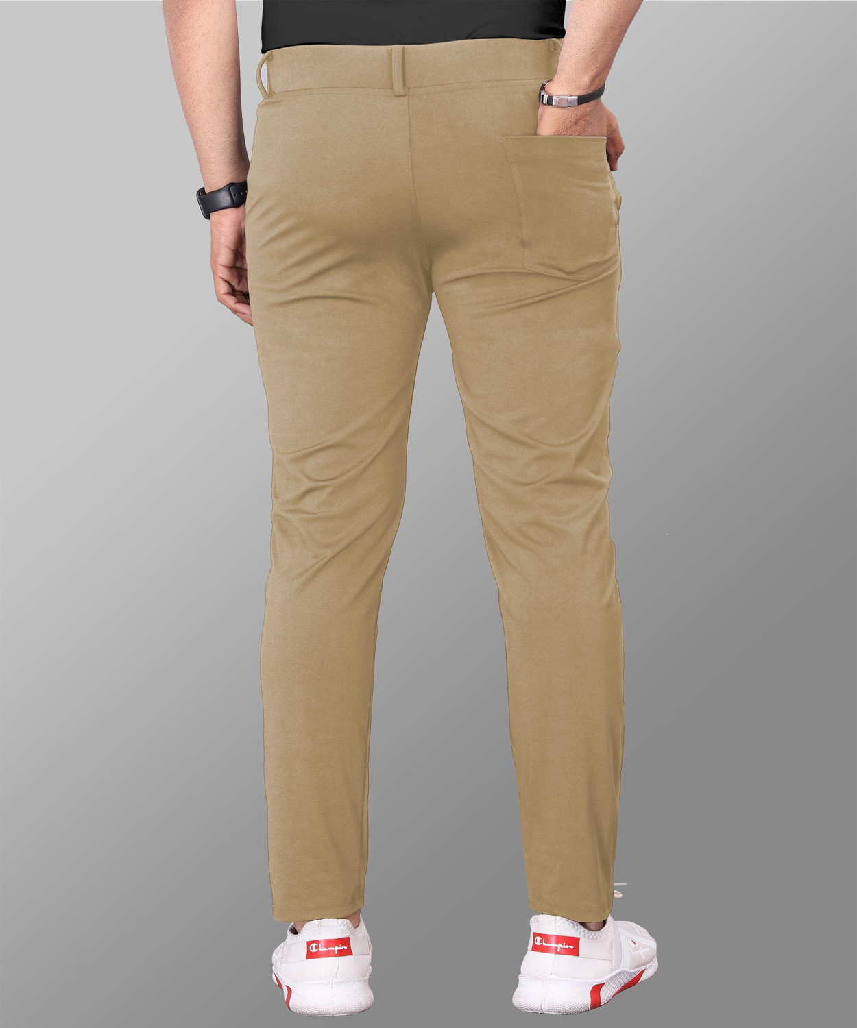 Image of COMBRAIDED Slim Fit Men Grey, Khaki Trousers
