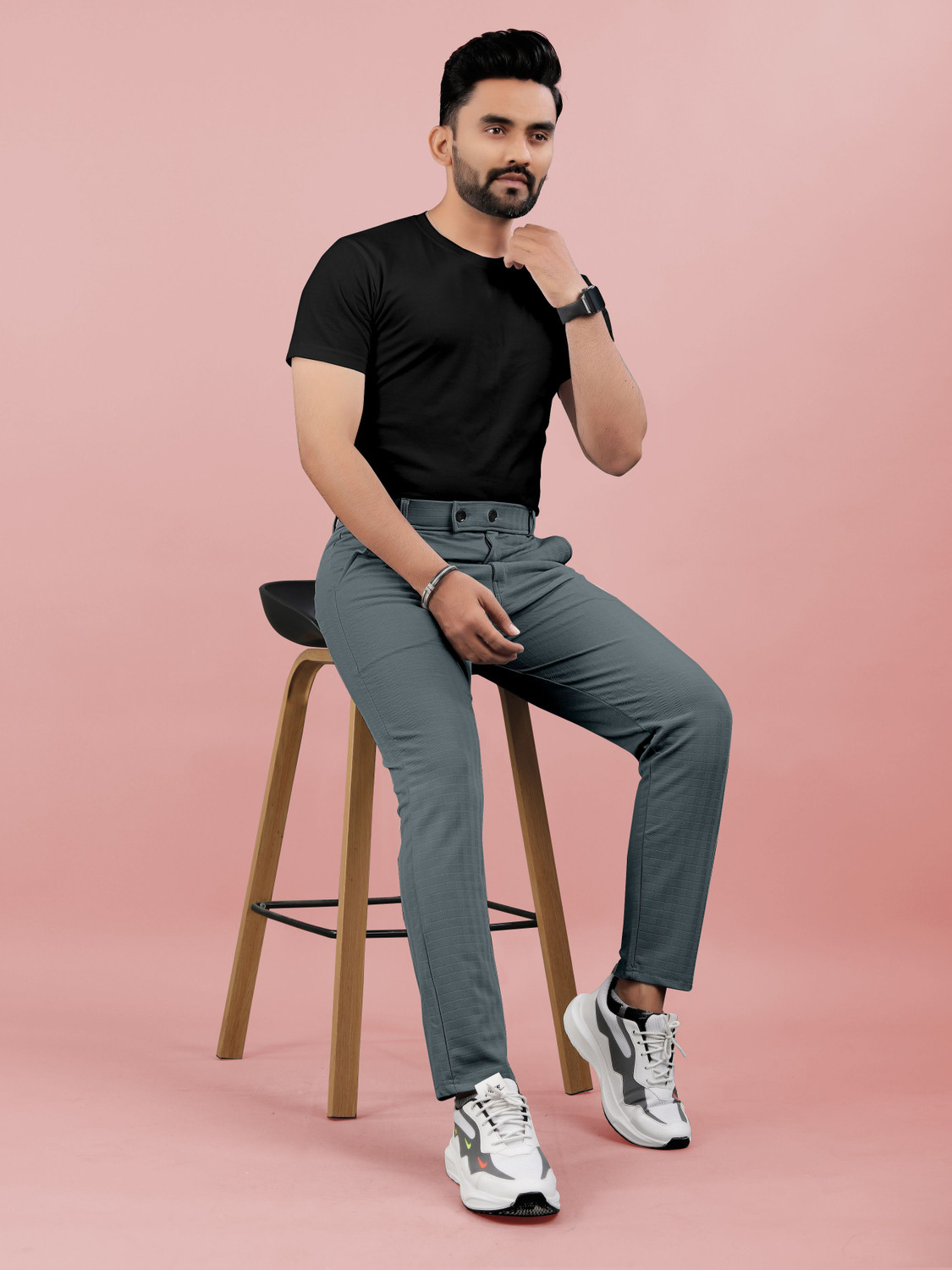 Image of Flicfol Regular Fit Men Grey Trousers
