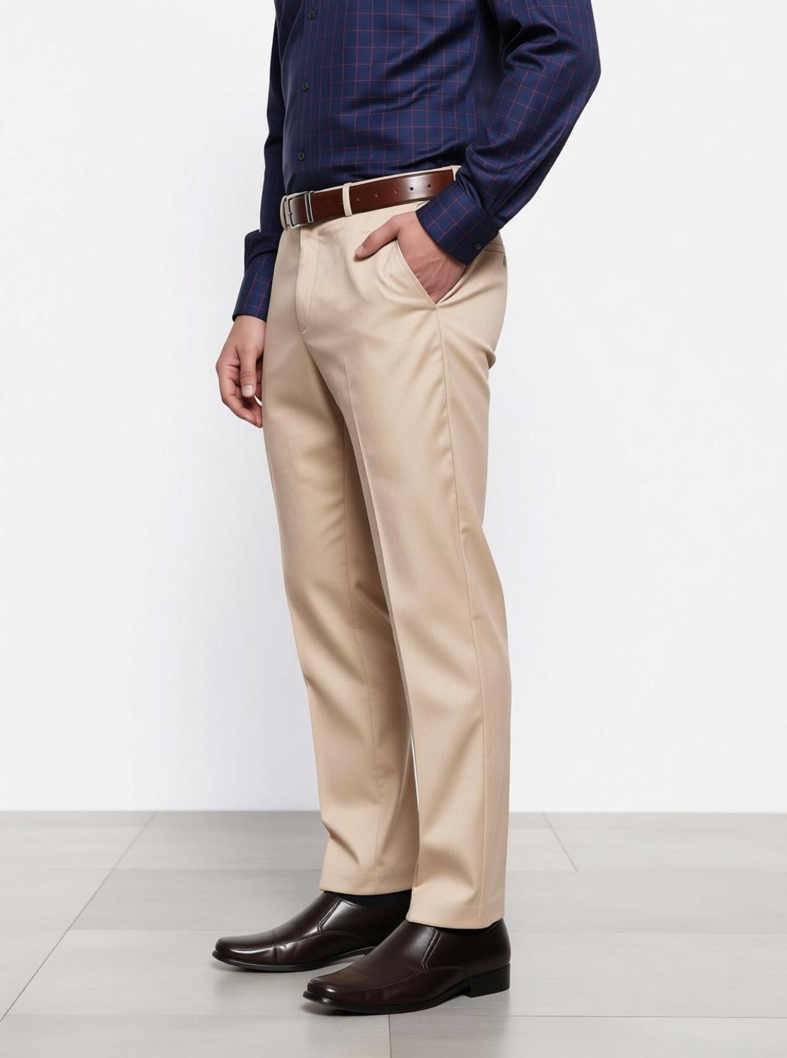 Image of AENT Regular Fit Men Beige Trousers