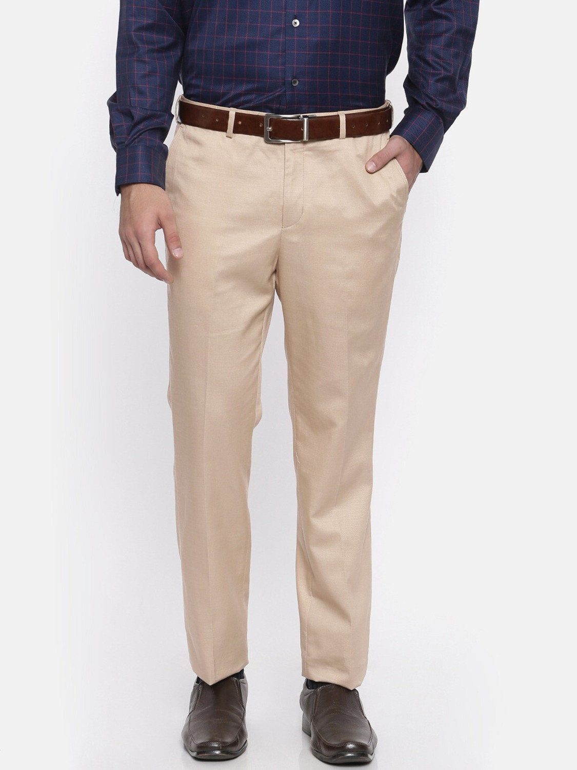 Image of AENT Regular Fit Men Beige Trousers
