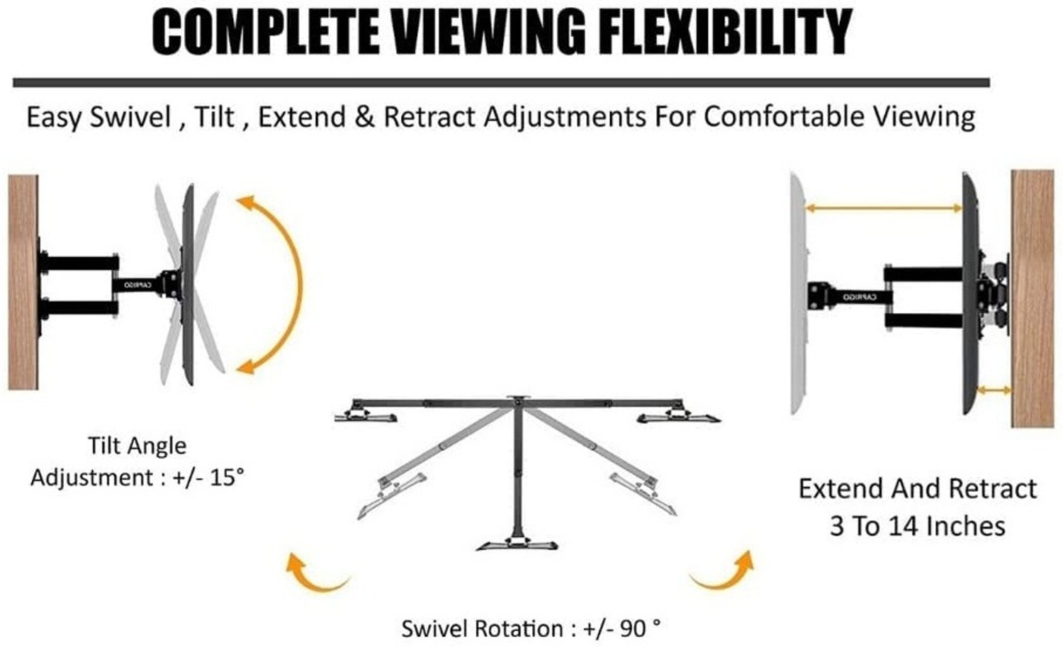 Image of merugni 32 to 43 inch MOVABLE WALL MOUNT Compatible For All Led Lcd Full Motion TV Mount