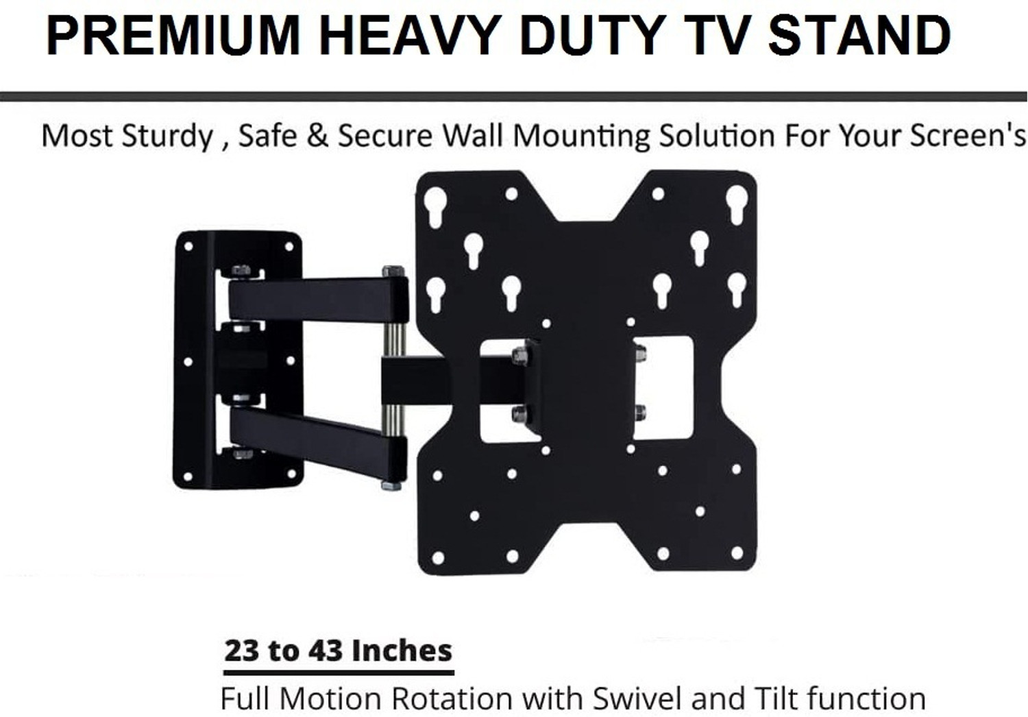 Image of merugni 32 to 43 inch MOVABLE WALL MOUNT Compatible For All Led Lcd Full Motion TV Mount