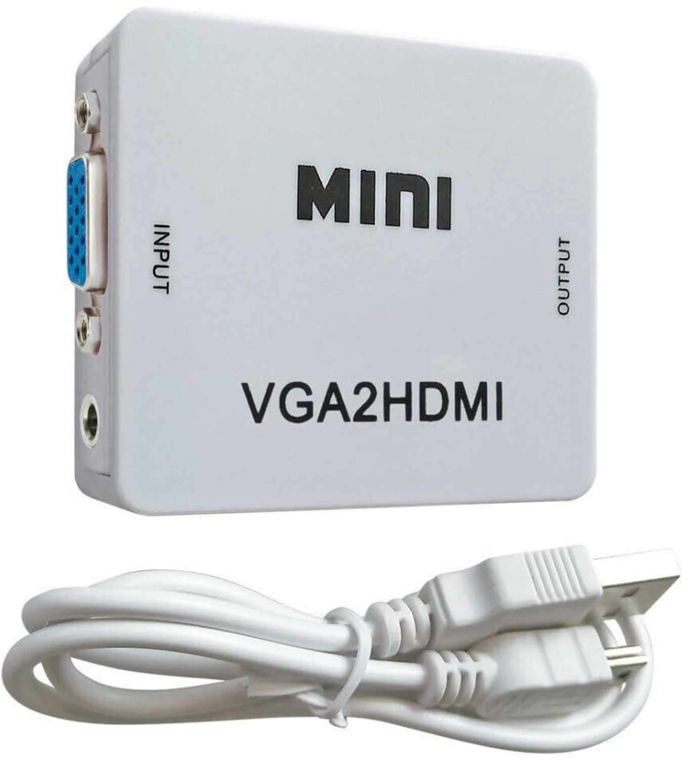 Image of PAC VGA to HDMI, Mini HD 1080P 3.5mm Audio Video Converter Box MINI VGA TO HDMI Audio Jack Flex Cable