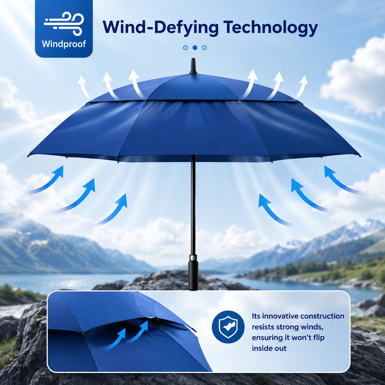 Image of KRUNiQ Windproof Golf Umbrella Waterproof Auto Open Large Double Canopy Umbrella Umbrella