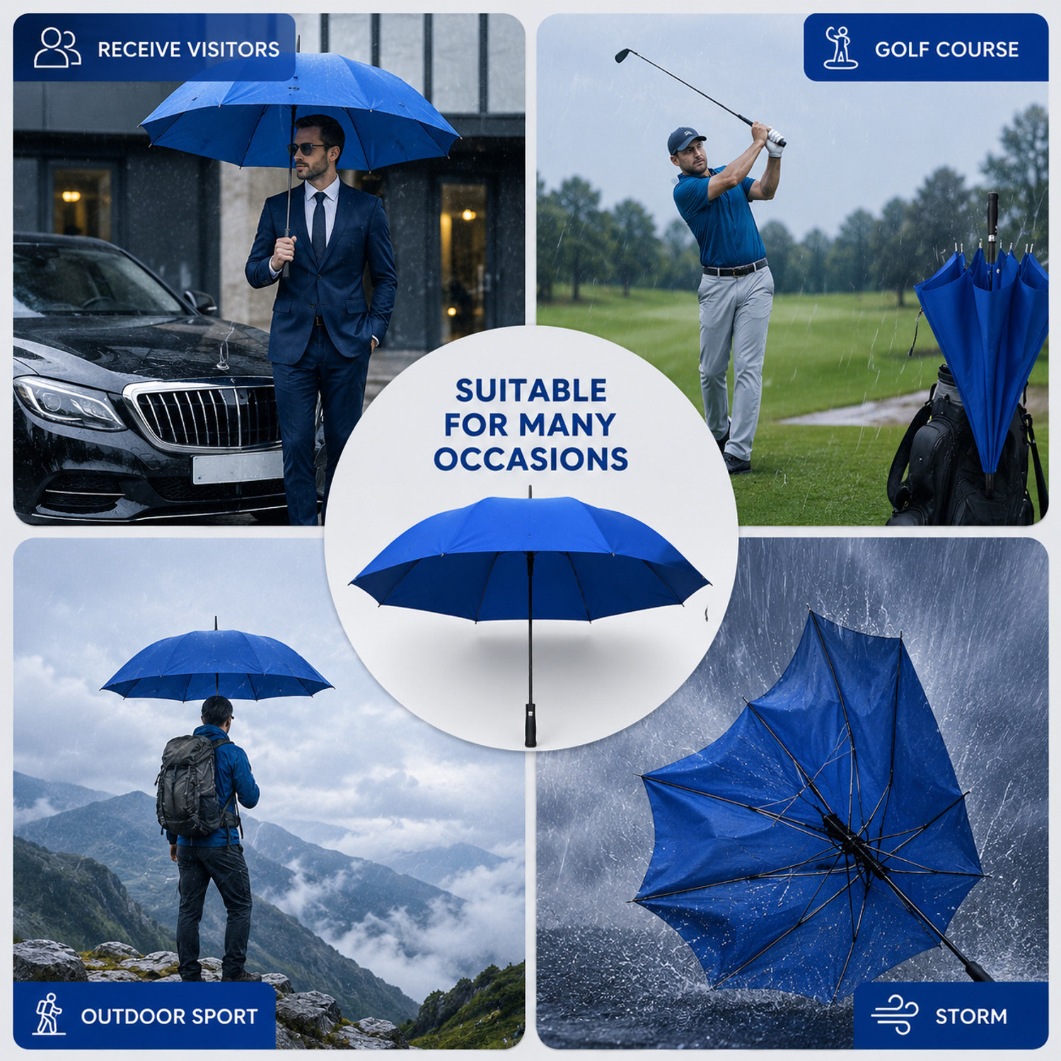 Image of KRUNiQ Windproof Golf Umbrella Waterproof Auto Open Large Double Canopy Umbrella Umbrella