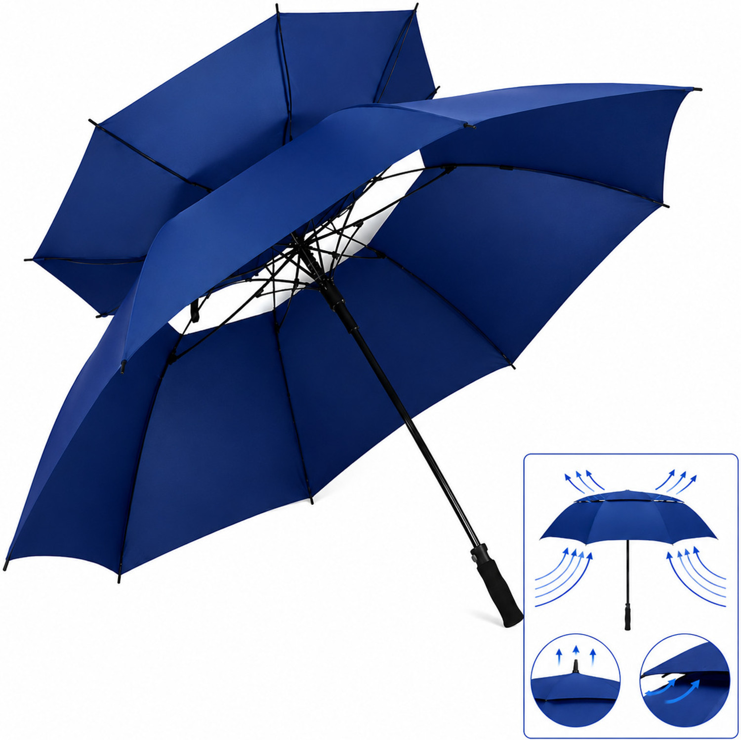 Image of KRUNiQ Windproof Golf Umbrella Waterproof Auto Open Large Double Canopy Umbrella Umbrella