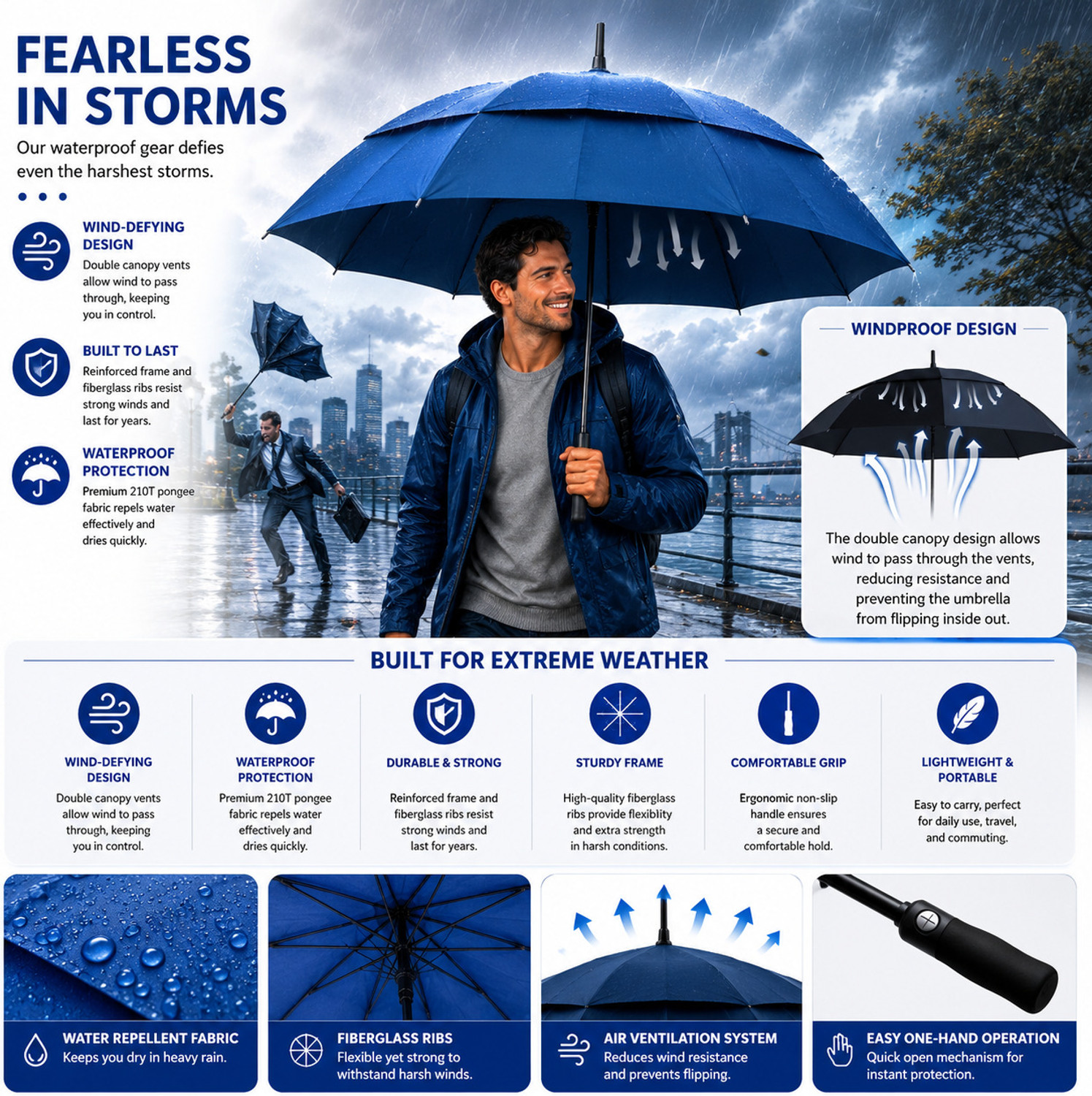 Image of KRUNiQ Windproof Golf Umbrella Waterproof Auto Open Large Double Canopy Umbrella Umbrella