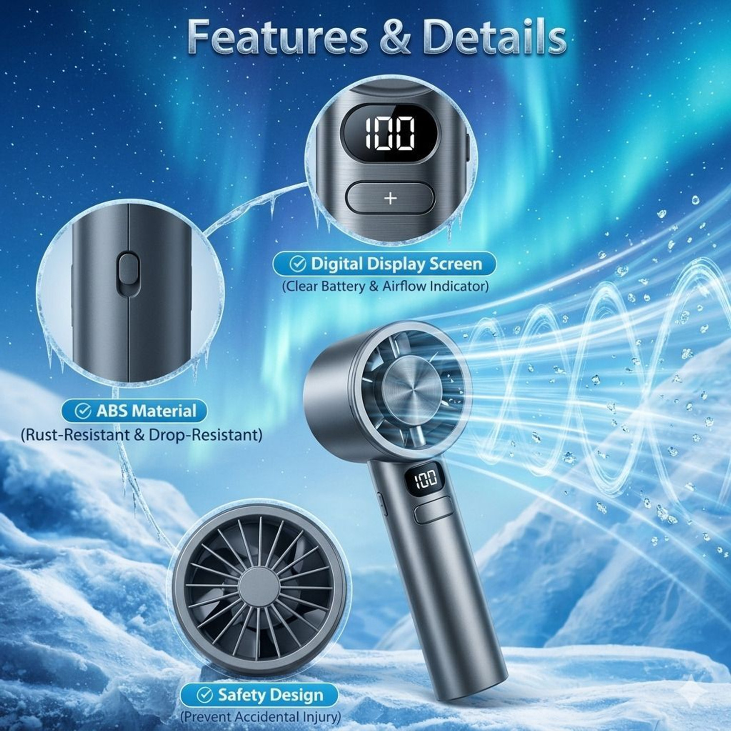 Image of TSEL Handheld Rechargable 1800 mAh Long Inbuilt Battery Operat Carry it anywhere with 5 Speeds USB Fan Rechargeable Fan