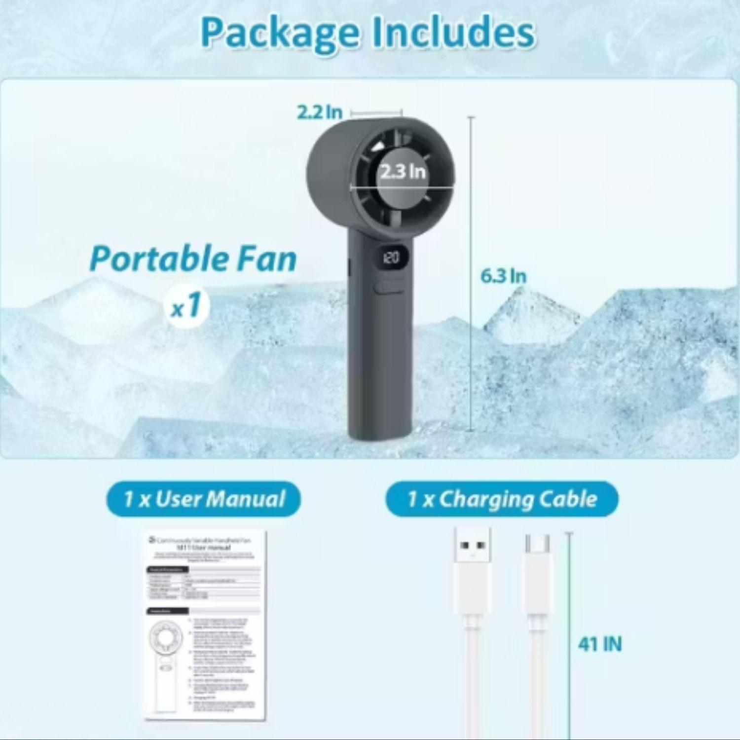 Image of TSEL Rechargeable Hand Fan Mini Fan USB Fan Portable Fan with 1200 mAh Battery, 120 High Speed , LED Digital Display, Adjustable Speed Cooling Fan Rechargeable Fan
