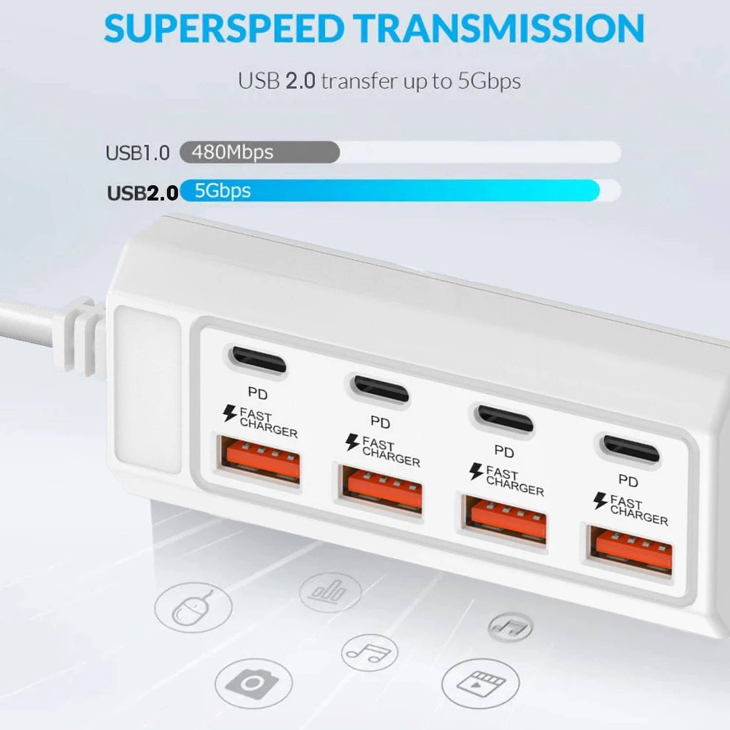 4uonly 4-Ports USB, 4 Port Type-C Power Adapter Multi-Port Charging EFG3 4-Ports USB, 4 Port Type-C Power Adapter Multi-Port Charging EFG3 USB Hub