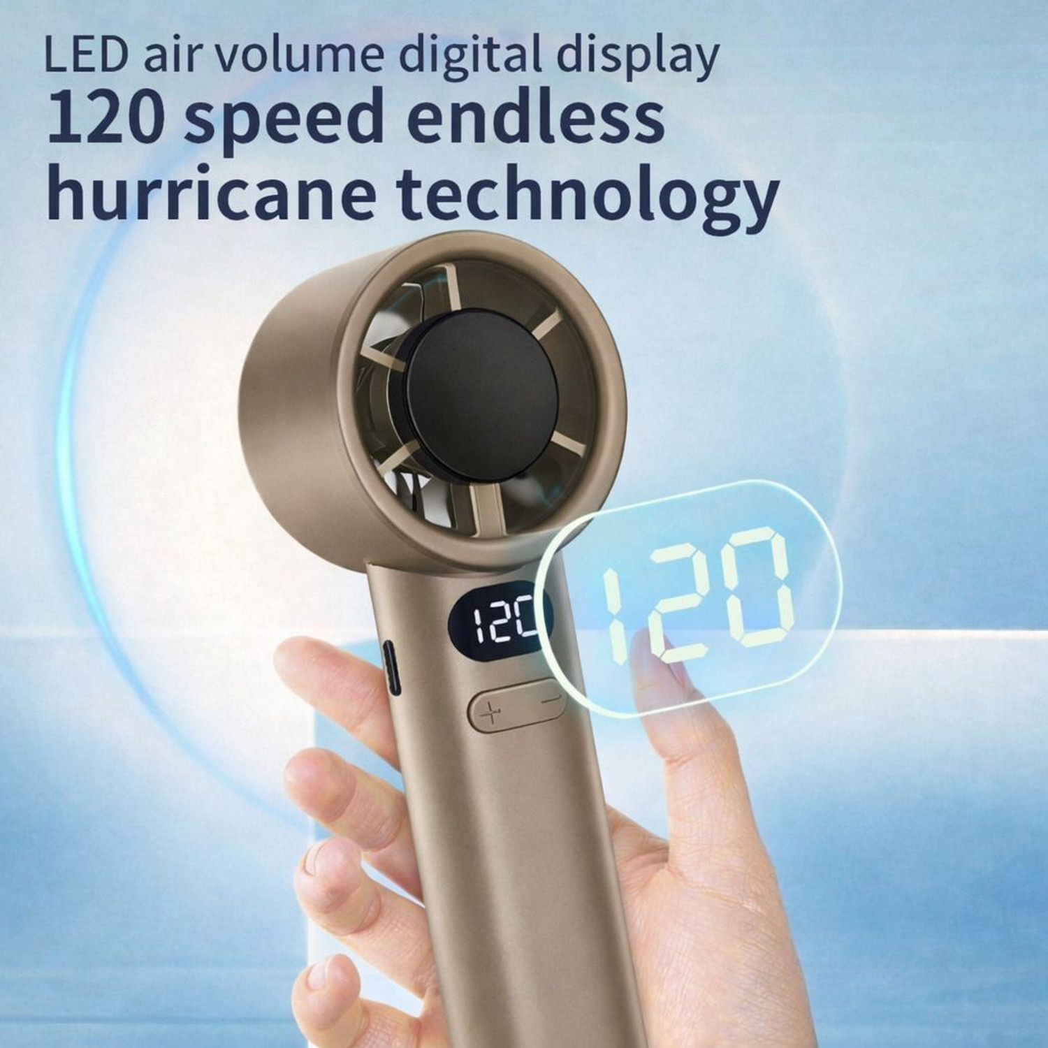 Image of One94Store Rechargeable Hand Fan Mini Fan USB Fan Portable Fan with 120 High Speed Levels, LED Digital Display, Adjustable Speed Cooling Fan USB Fan