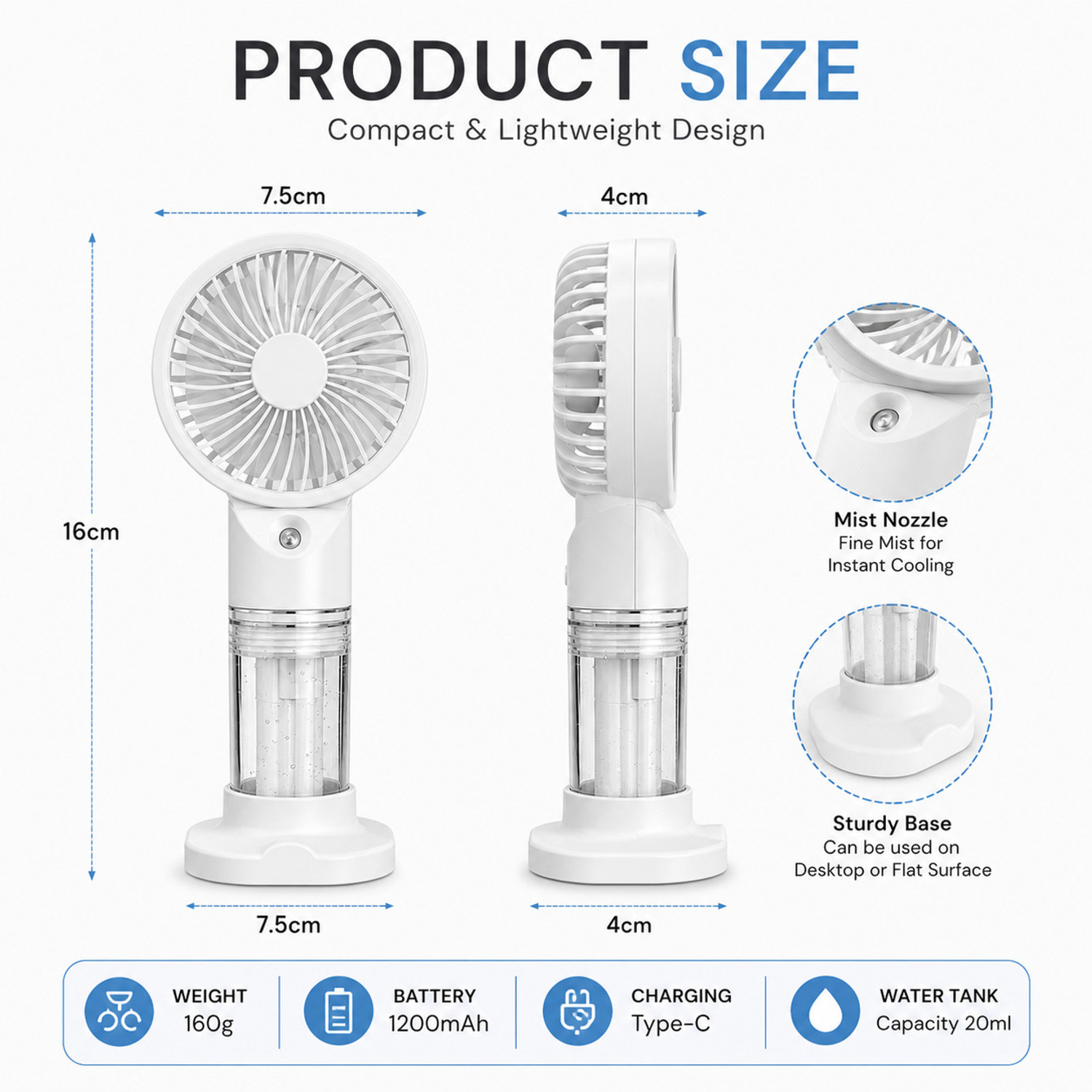 Image of HazarikaMart Mini Fan with Water Spray Cooling USB Rechargeable Mist Spray Fan Portable Hand Fan with 3 Speed Modes Type-C Charging Mini Cooling Fan Rechargeable Fan, USB Fan, USB Air Cooler
