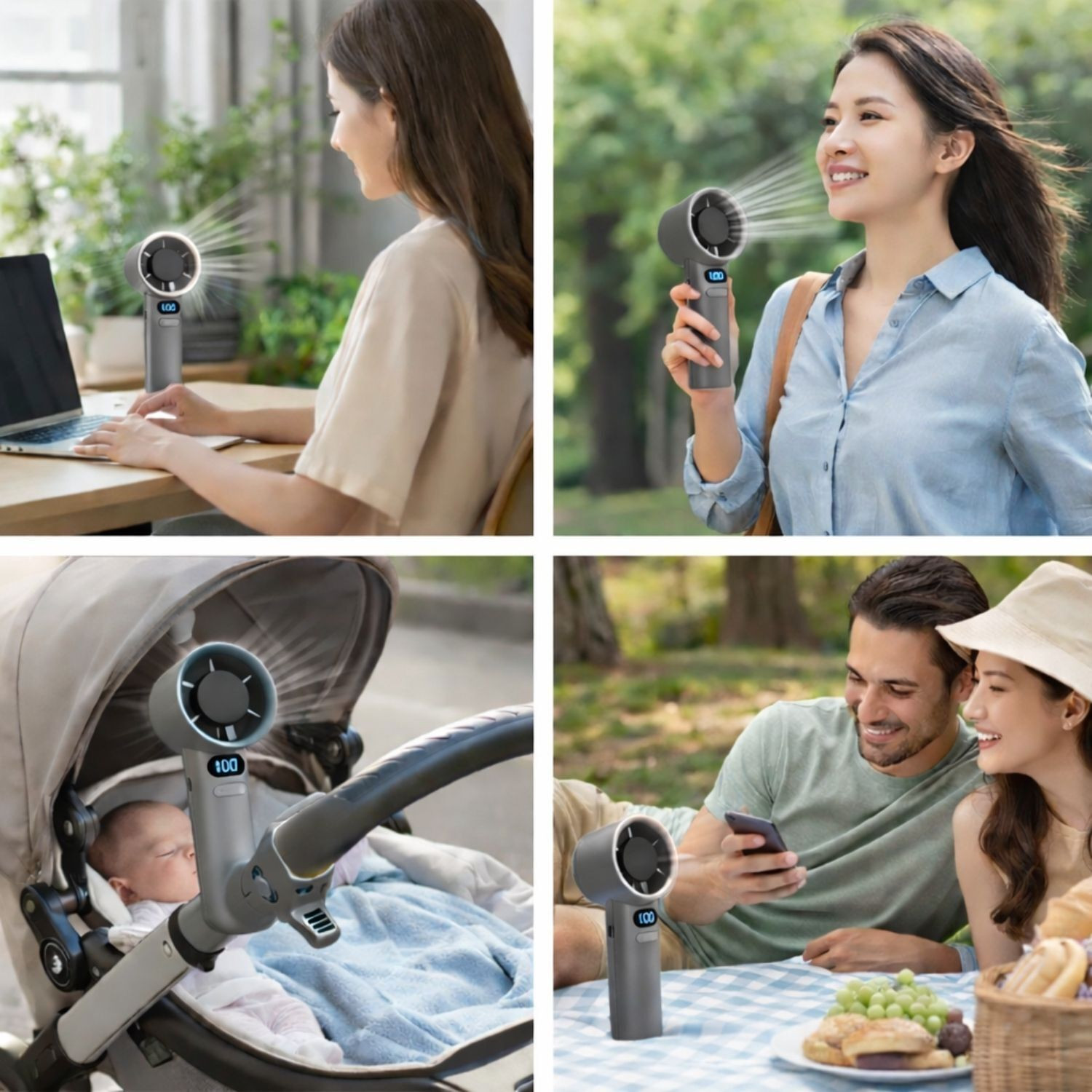 Image of TSEL Rechargeable Hand Fan Mini Fan USB Fan Portable Fan with 1200 mAh Battery, 120 High Speed , LED Digital Display, Adjustable Speed Cooling Fan Rechargeable Fan