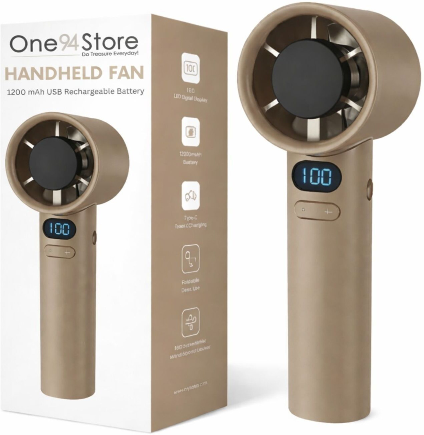 Image of One94Store Rechargeable Hand Fan Mini Fan USB Fan Portable Fan with 120 High Speed Levels, LED Digital Display, Adjustable Speed Cooling Fan USB Fan