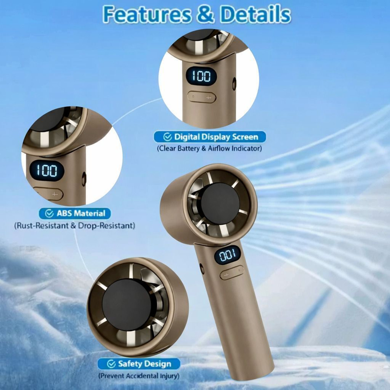 Image of One94Store Rechargeable Hand Fan Mini Fan USB Fan Portable Fan with 120 High Speed Levels, LED Digital Display, Adjustable Speed Cooling Fan USB Fan