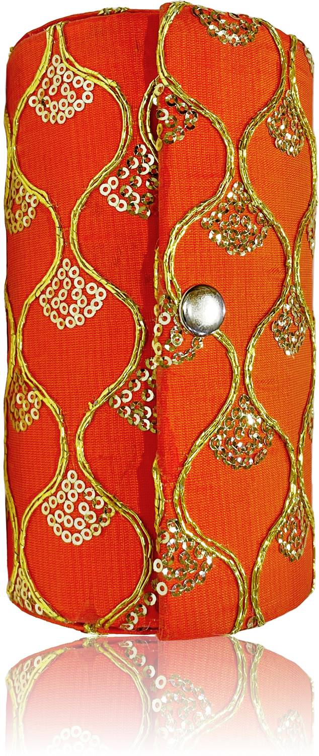 amenity Orange Bangle Box (7Inch.Small Size) with 1Adjustable Plate VELVET INNER FABRIC, BUTTON CLOSURE, Bangle Box Vanity Box