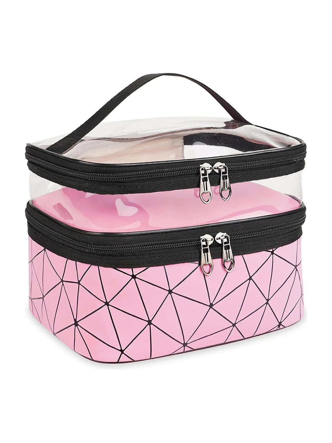 Image of TradeVast Makeup Bags Double Layer Travel Cosmetic Cases Make up Organizer Toiletry Bags-Pink Makeup Vanity Box