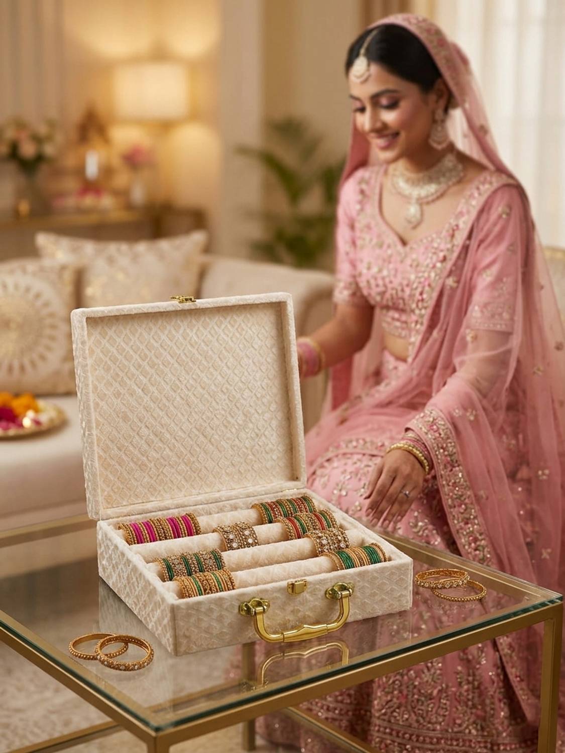 Bubs Spun Velvet Bangle Organizer Box for Women - Image 4