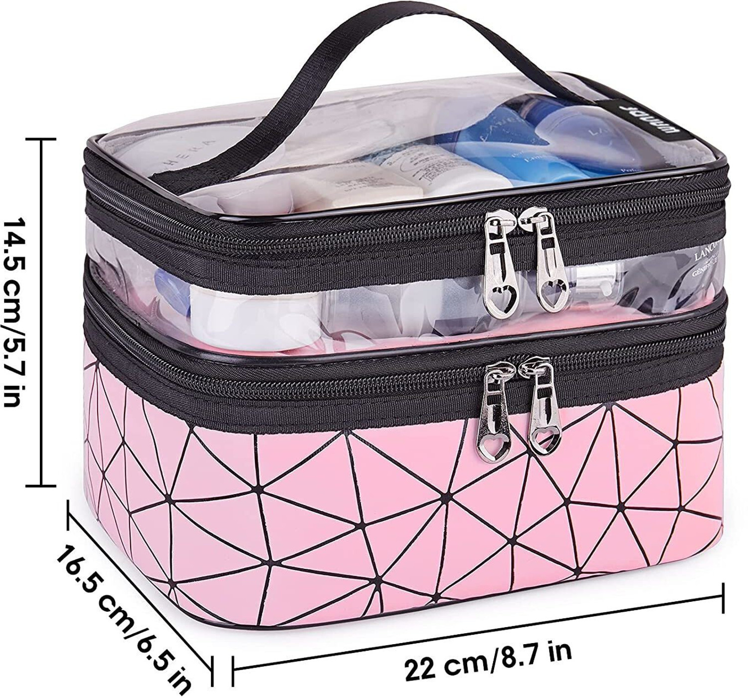 Image of TradeVast Makeup Bags Double Layer Travel Cosmetic Cases Make up Organizer Toiletry Bags-Pink Makeup Vanity Box