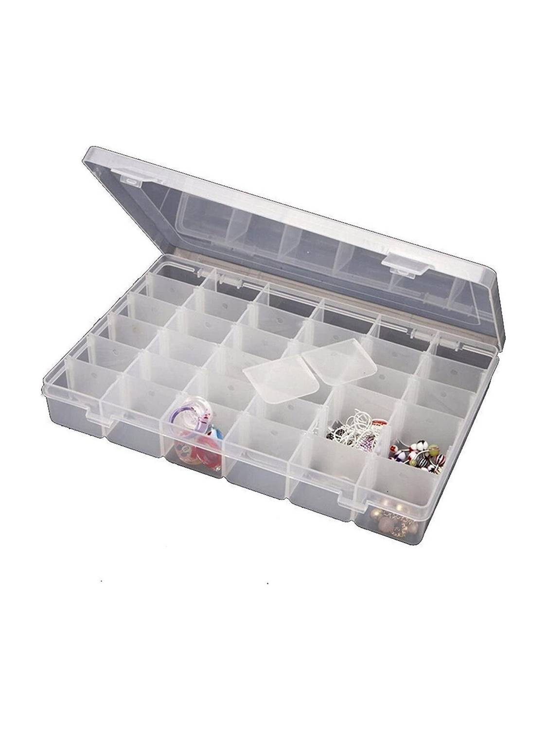 Bulfyss 36 Grid Cells Plastic Multipurpose Jewelry Organizer Storage Box - Transparent 36 Grids Clear Plastic Storage Box Vanity Box