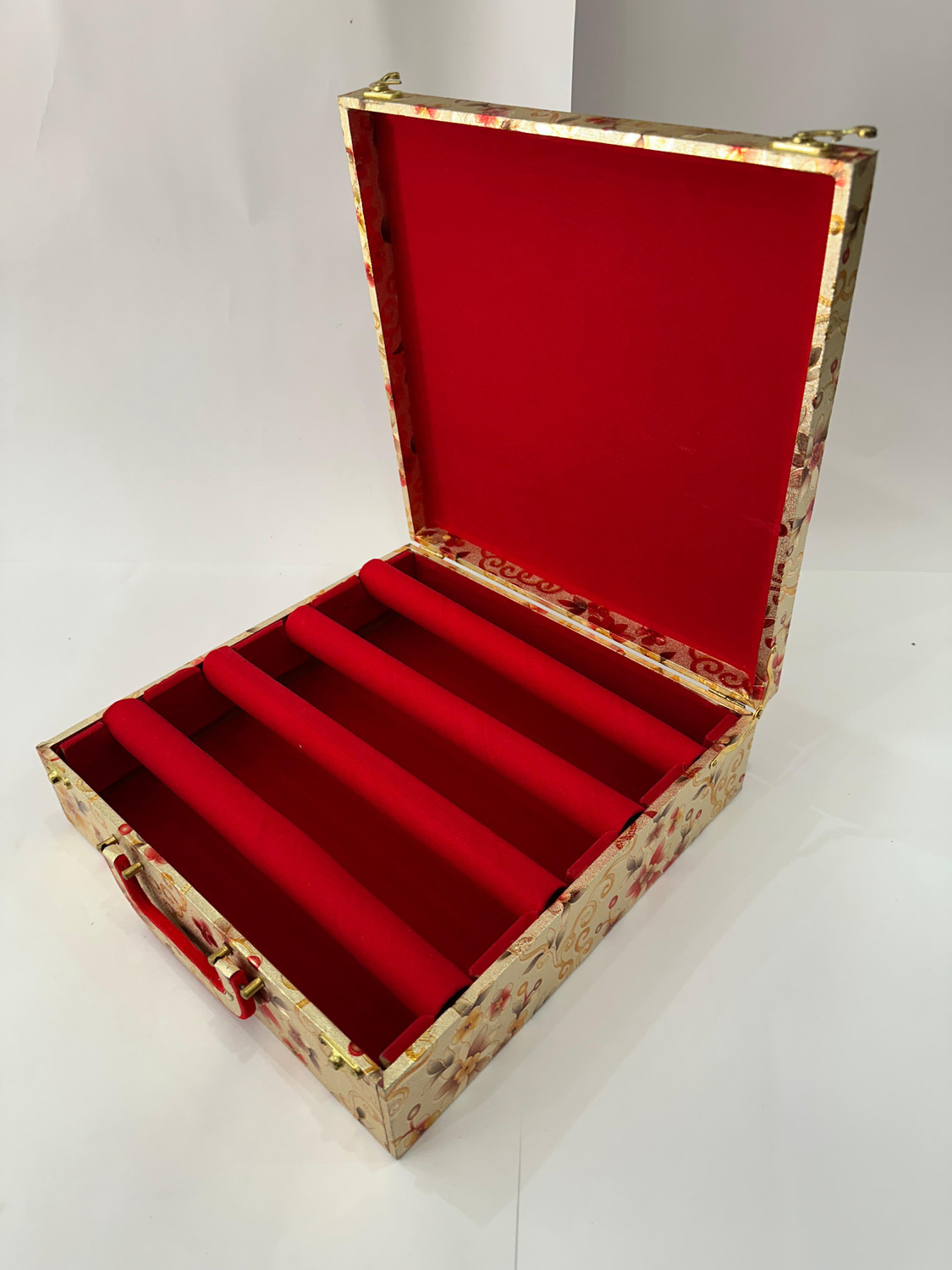 Image of tosim Stylish 4 Rod Bangle Box with Red Velvet Interior Organizer Case for Women Bangle Box, Chudi Box, Jewellery Organizer, Wedding Gift Box, Storage box Lockable Vanity Box