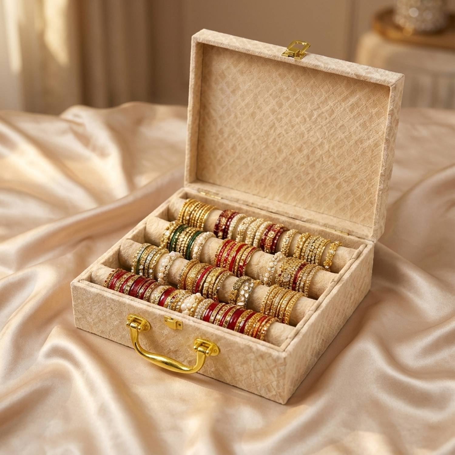 Bubs Spun Velvet Bangle Organizer Box for Women - Image 1