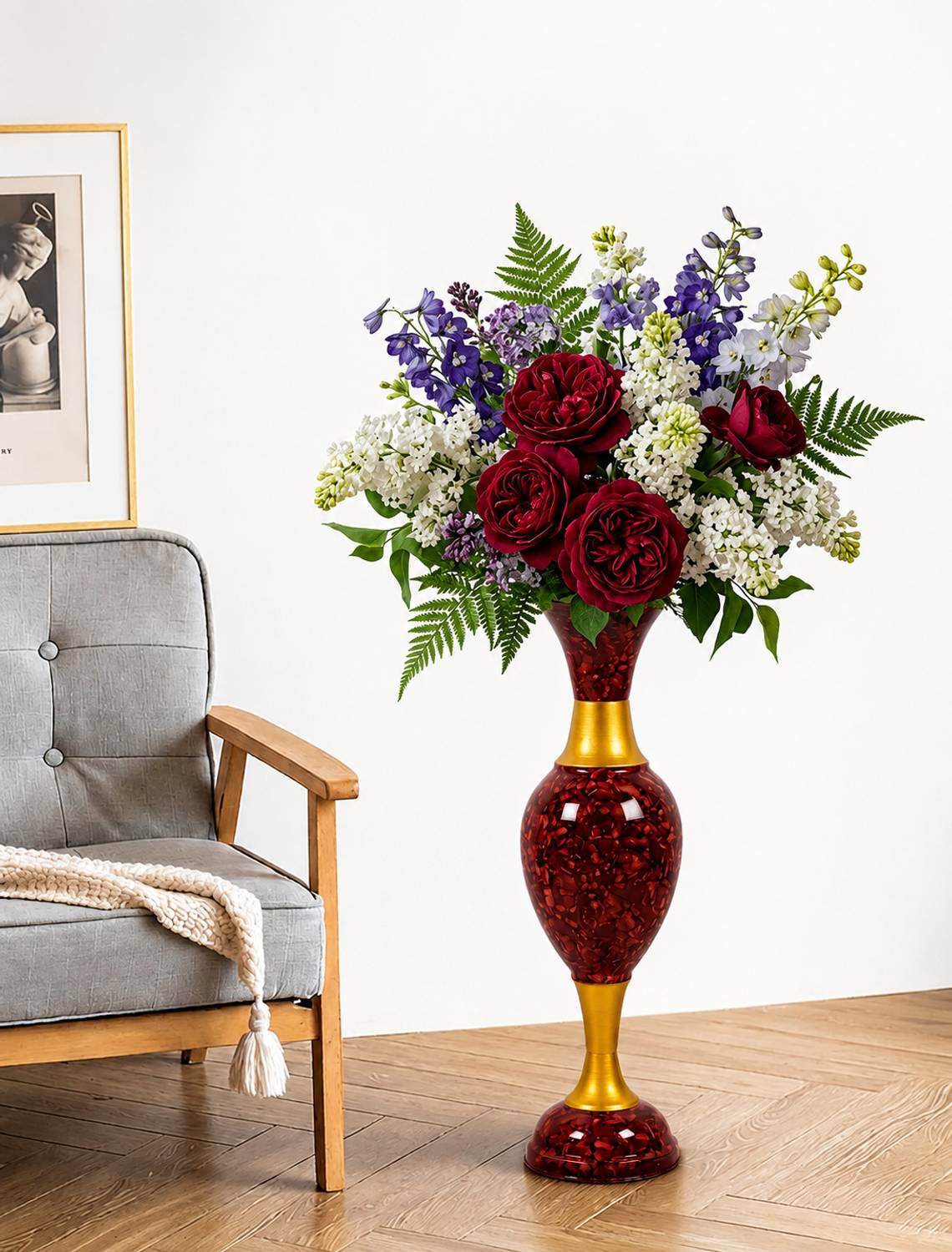 AdiCollar Luxury Metal Flower Vase- Long Floor Pot Home Decor Cast Iron Vase