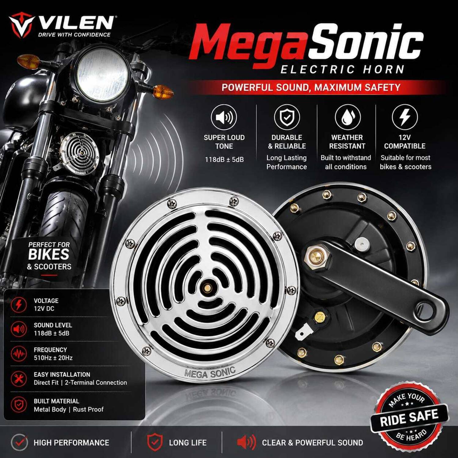 VILEN Universal Horn for Car, Bus, Truck, Bike - Image 4