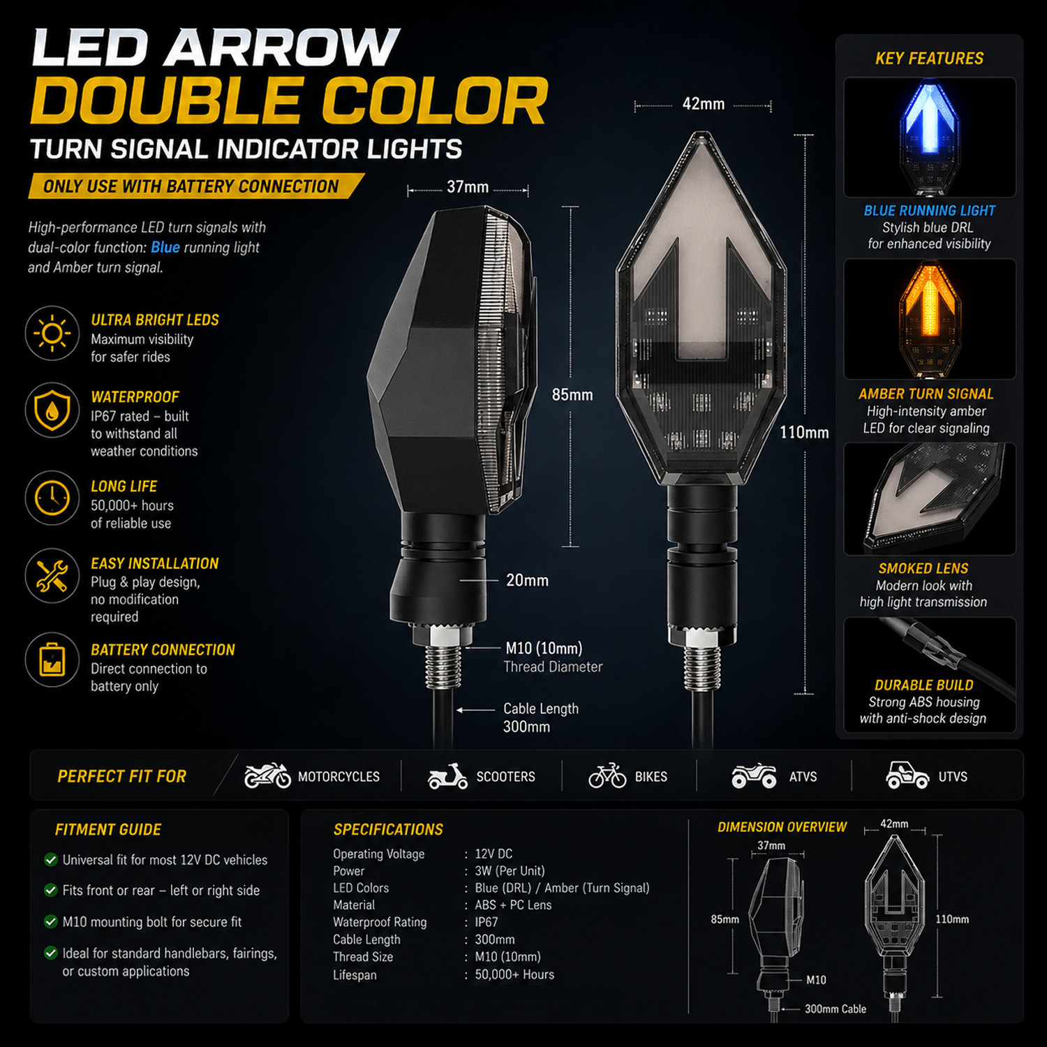 Image of aksmit Side LED Indicator Light for Universal For Bike Universal For Bike