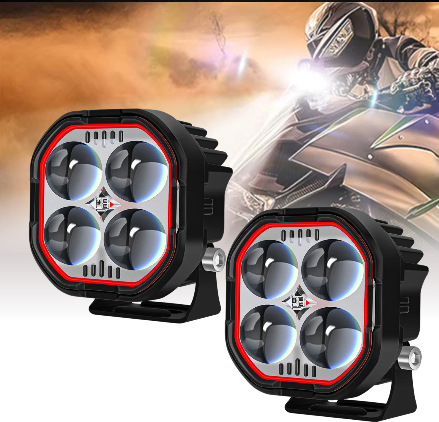 Image of aksmit Strobe, Waterproof 4 Lens LED Light Double Beam Fog Lamp Motorbike, Car, Van, Truck LED (12 V, 40 W)