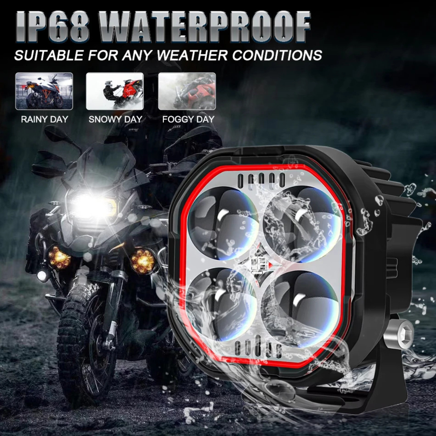 Image of aksmit Strobe, Waterproof 4 Lens LED Light Double Beam Fog Lamp Motorbike, Car, Van, Truck LED (12 V, 40 W)