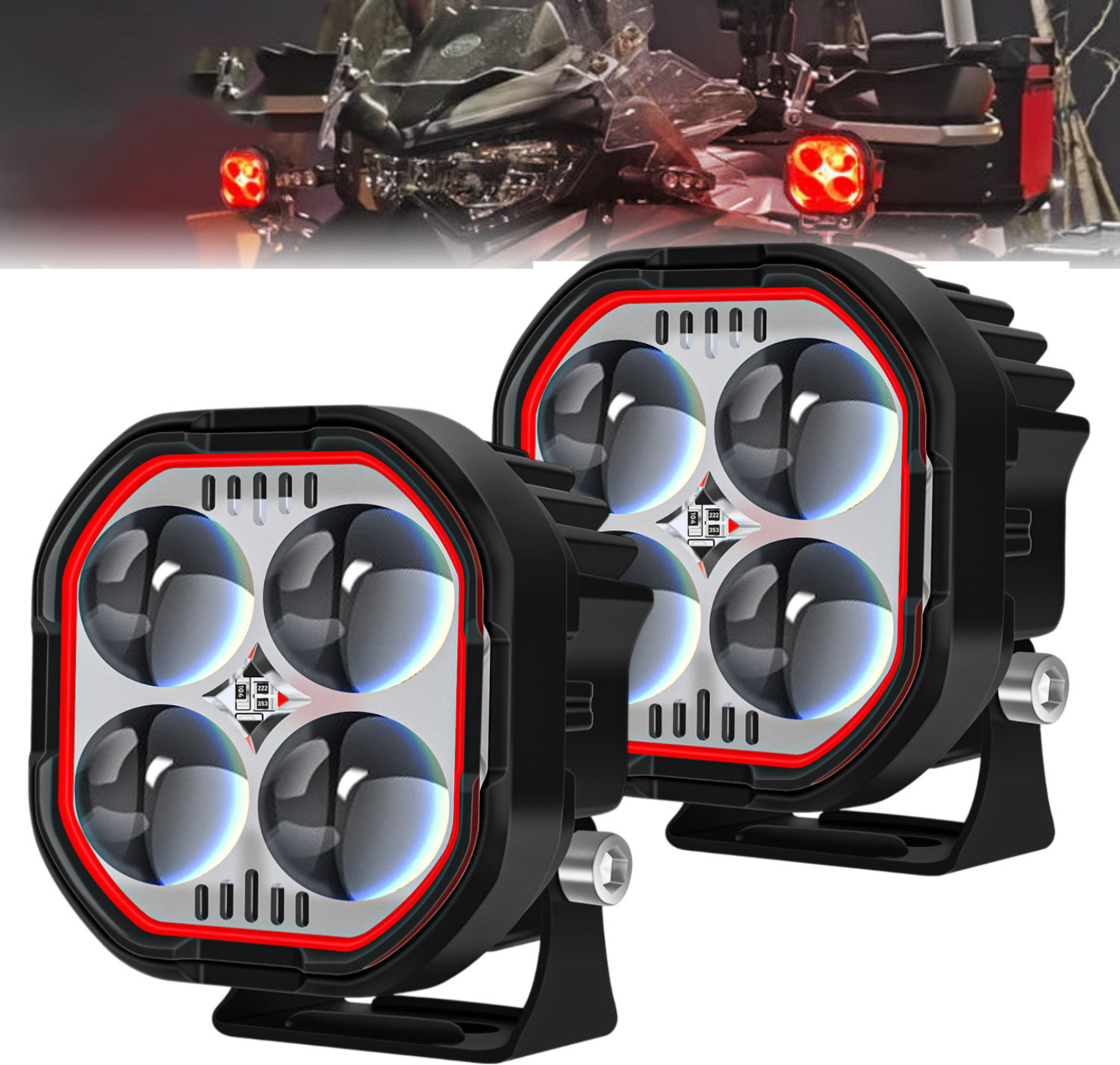 Image of aksmit 4 Lens LED Fog Light Double Beam Strobe, Waterproof, Fog Lamp Car, Motorbike, Truck, Van LED (12 V, 40 W)