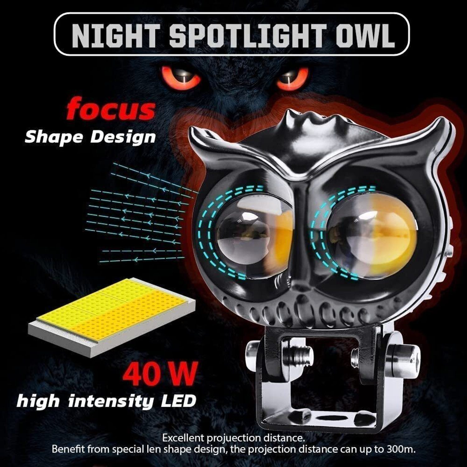 Image of TRYFLY SSLG OWL EYE LED Long Range Plastic Body OWL Mini Driving Light Dual Flasher Fog Lamp, Headlight Motorbike LED for Bajaj, Honda, Suzuki, TVS, Hero (12 V, 20 W)