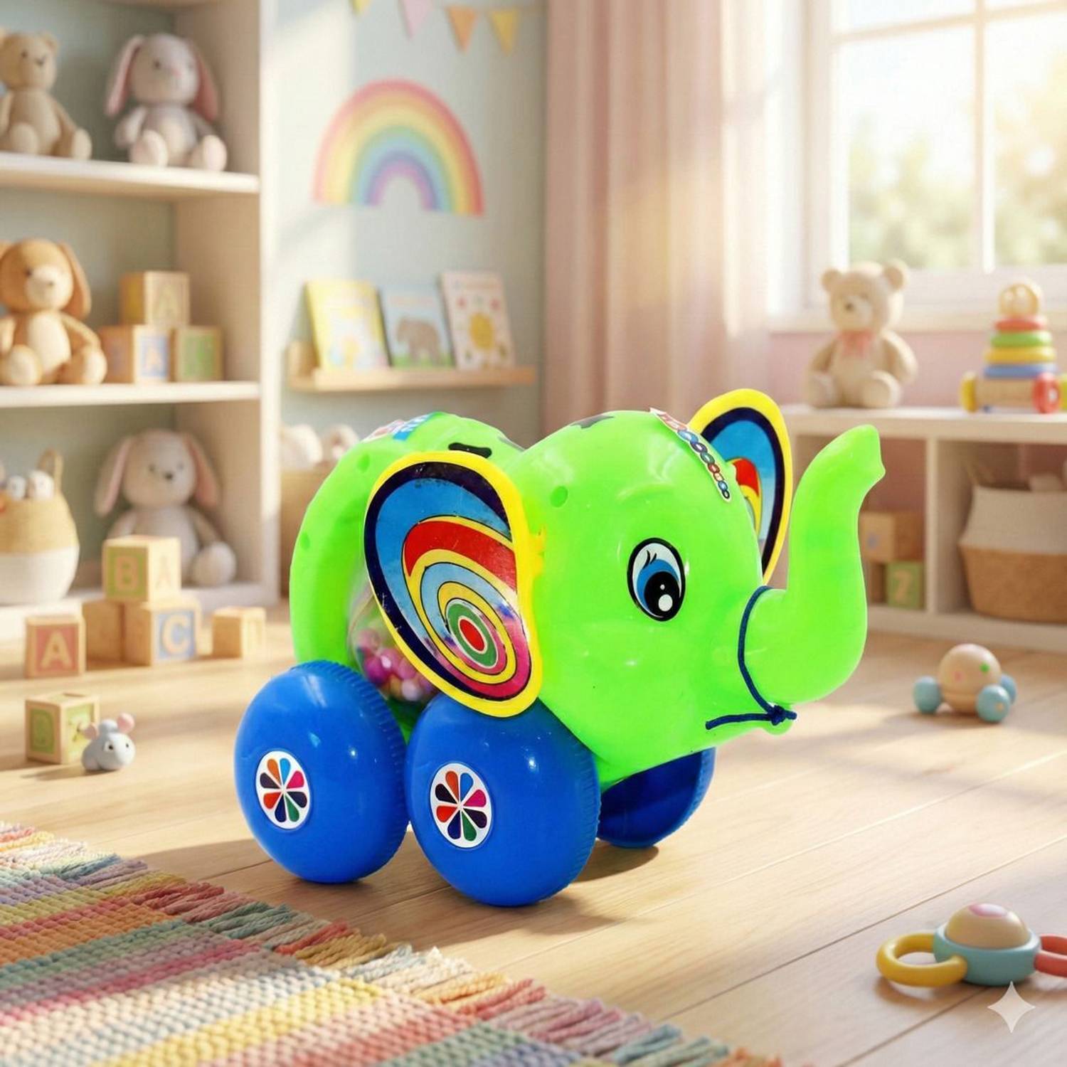 asian Flappy Elephant Pull Along Toy with Colorful Wheels – Fun Kids Learnin