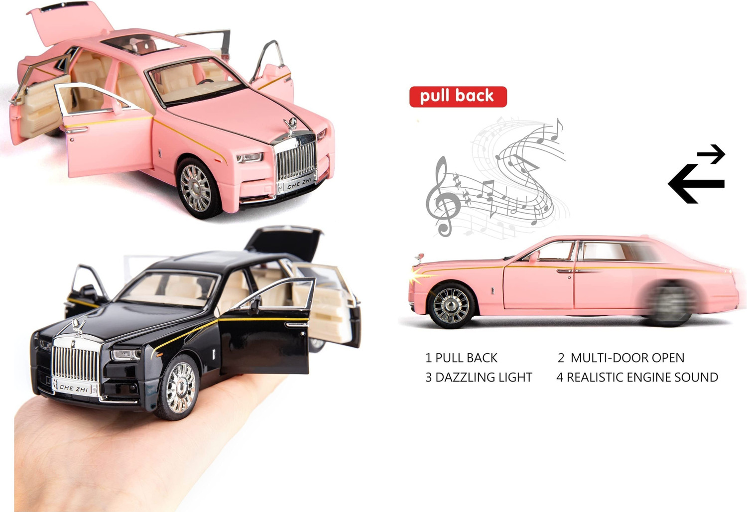 Image of Galactic 1: 32 Scale Wheels Diecast Cars Rolls-Royce Phantom Metal model Pull Back Alloy Toys with Light and Sound Collection for Gift (Multi color)